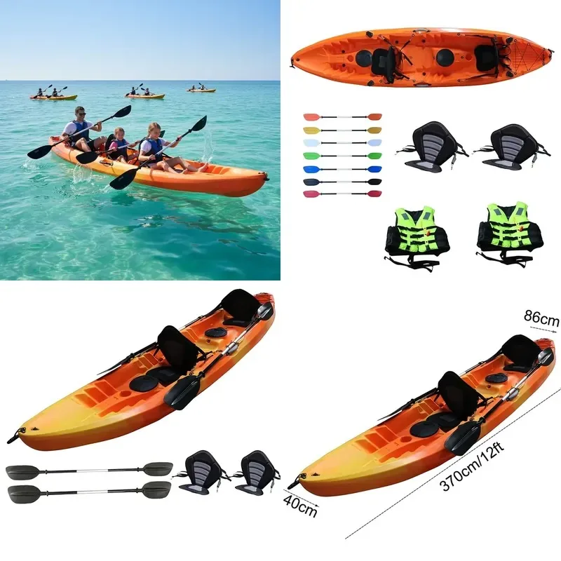 Vicking 12ft 2-Seater Tandem Kayak/Canoe HDPE Material Deluxe Seat Family Fishing Drifting Lakes Rivers Paddling 2 Year
