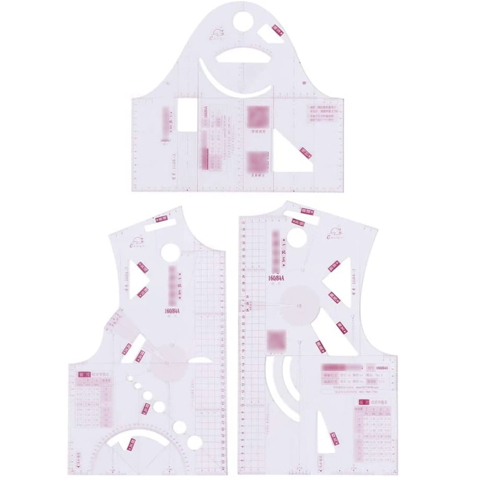 BHBL 1:3 Cloth Design Ruler Transparent French Curve Ruler Measure Ruler Design Ruler Pattern Making for Doll Sewing Tool