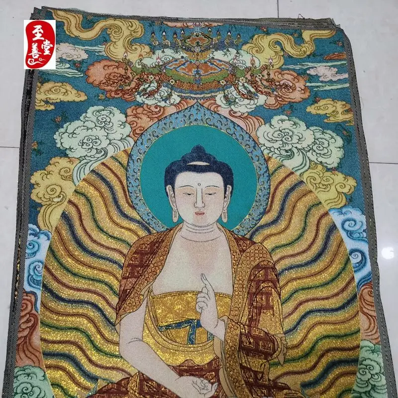 Tibet Tibetan Cloth Silk Zen sitting sakyamuni buddha Thangka Tangka Embroidery Painting
