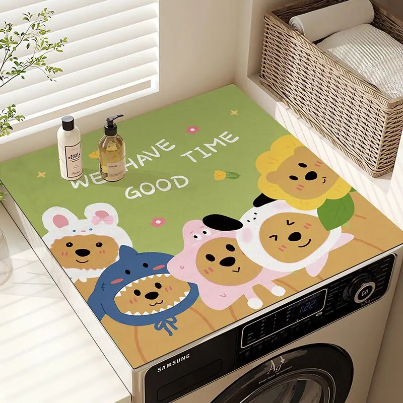 VIKAMA Green Cartoon Animal Hood WE HAVE GOOD TIME Washing Machine Top Mat Cute Bear Rabbit Shark Sheep Sunflower Water Soft
