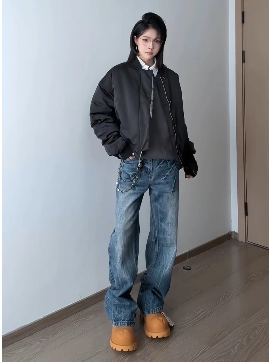 

Men's Fce Lined Flared Jeans mid Waist Straight Fit Knife Pants Casual Winter Denim Jeans Youthful Sle High Street