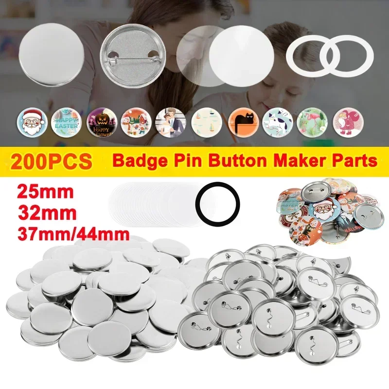 200Sets Metal Badge Pin Button Maker Parts 25mm 32mm 37mm DIY Blank Badge Button Parts for Art Crafts Making Iron-Base Badges