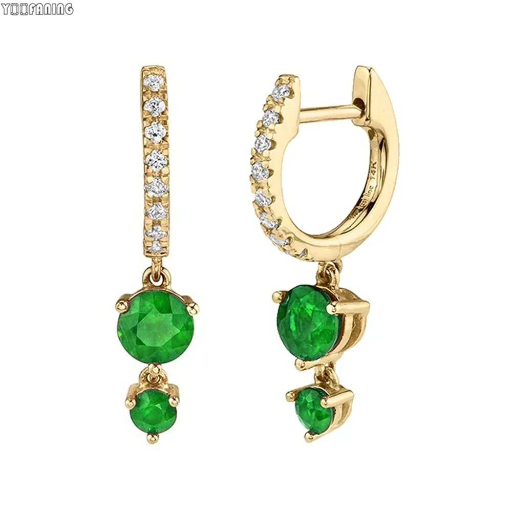925 Sterling Silver Ear Needle Small Fresh High Grade Hoop Earrings Green Zircon Green Series Classic Earrings for Women Jewelry