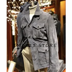 Men's Suede Multi-pocket Jacket Business Casual British Style Jacket Jackets Man Male Coat Men's Winter Clothes Y2k Outwear