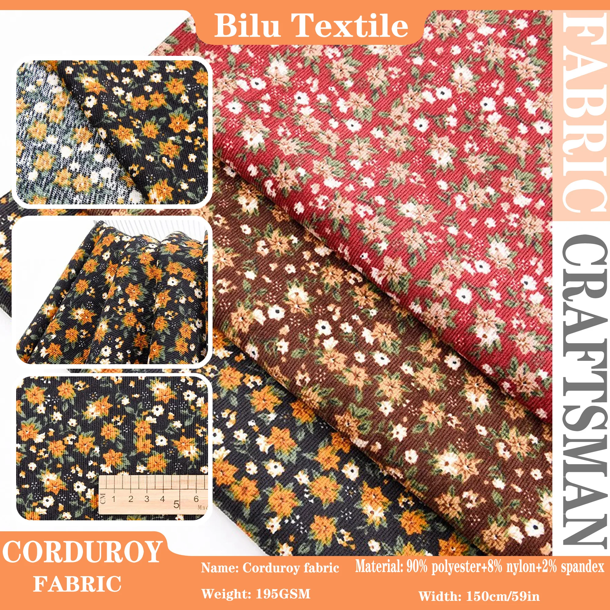 

Floral Print Corduroy Fabric - Cottagecore Floral for Women's Dresses & Kids' DIY (by Meter)
