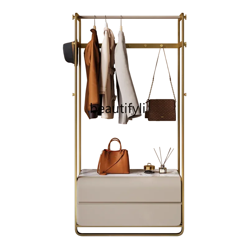 Light luxury coat rack, bedroom household floor-to-ceiling stainless steel, designer, simple storage clothes hanging rod