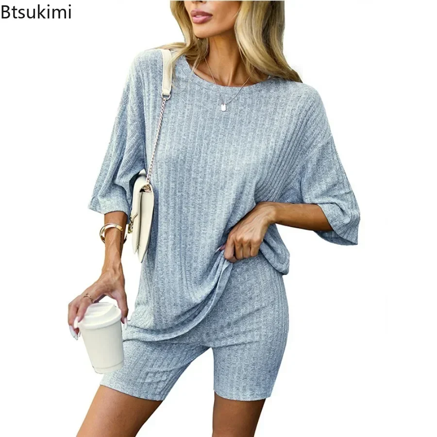 New 2024 Women's Summer Casual Sleepwear Solid Home Suits Short Sleeve Pajamas Set Female Pajamas Comfortable Girl Pijamas Sets