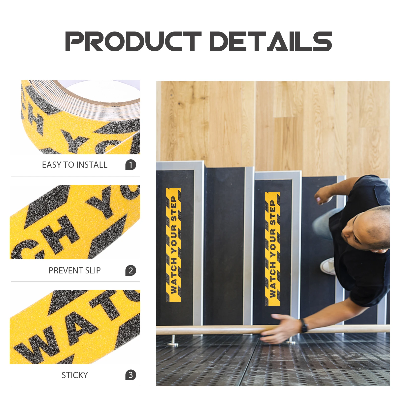 1 لفة لاصقة المضادة للانزلاق الشريط شاهد خطوتك تحذير ملصق شريط الأمان الطابق الشارات للسلالم الممرات علامة تحذير #3