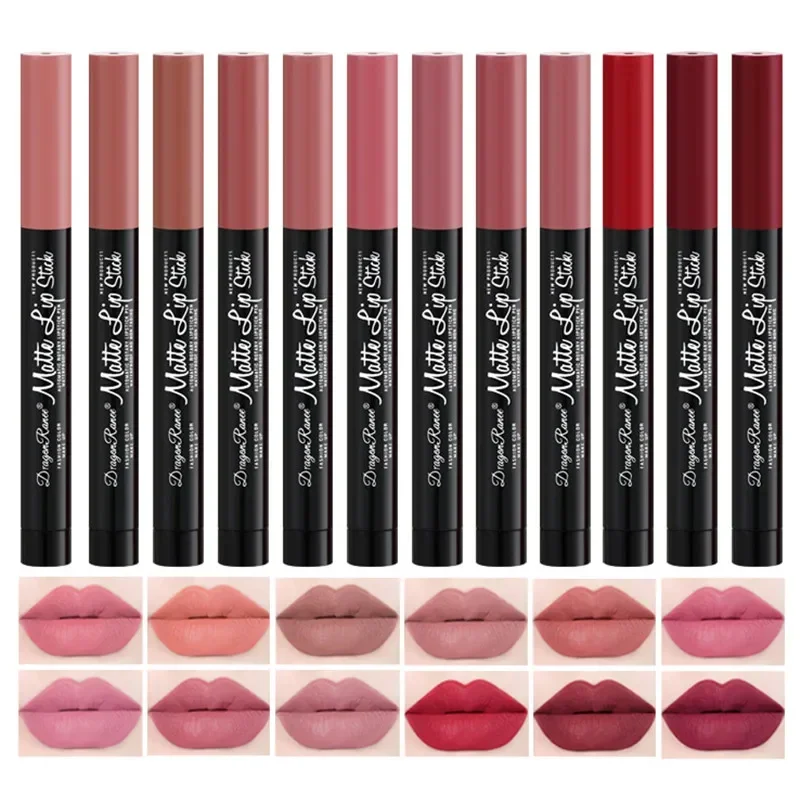 12 Colors Lipstick Pencil Matte Velvet Waterproof Long-lasting Non-stick Cup Lip Stick Sexy Rose Red Automatic Lip Liner Makeup