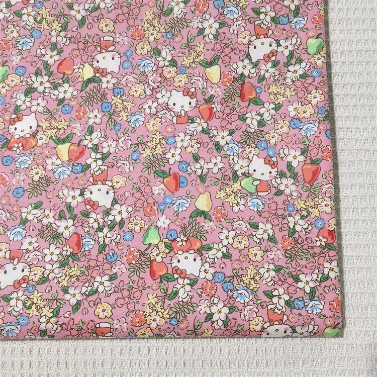 45X160cm Width Sanrio Hello Kitty Flowers 100 Cotton Fabric for DIY Patchwork Textile Tissu Home Clothing Sew Material