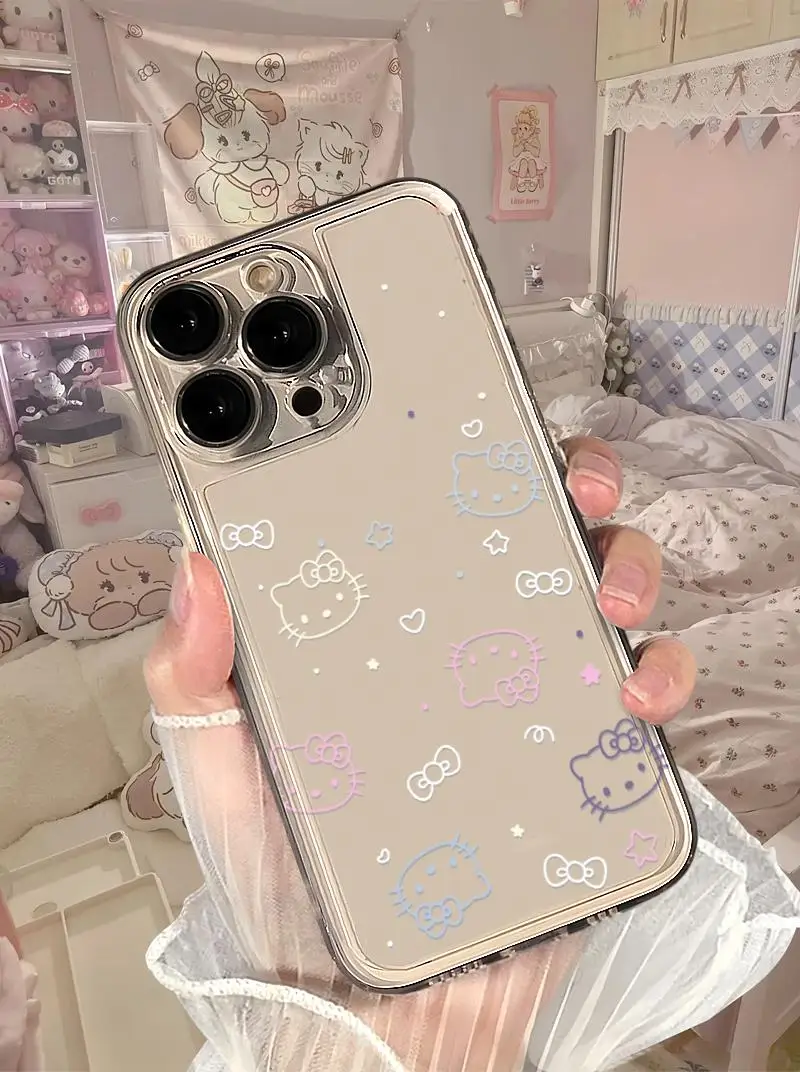 Custodia per cellulare Kawaii Sanrio Hello Kitty Simpatico cartone animato Rosa IPhone 7 8 Plus 16 15 14 12 13 11 Pro Custodie Anime Regali di Natale