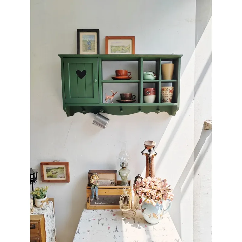 zakka shelf shelf wall-mounted solid wood small wall cabinet sideboard sundry cup storage rack narrow