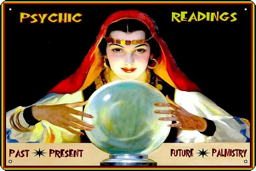 1p,PSYCHIC READINGS : Vintage Fortune Teller Advertising Print Poster Metal Tin Sign Fun Home Art Wall Decor