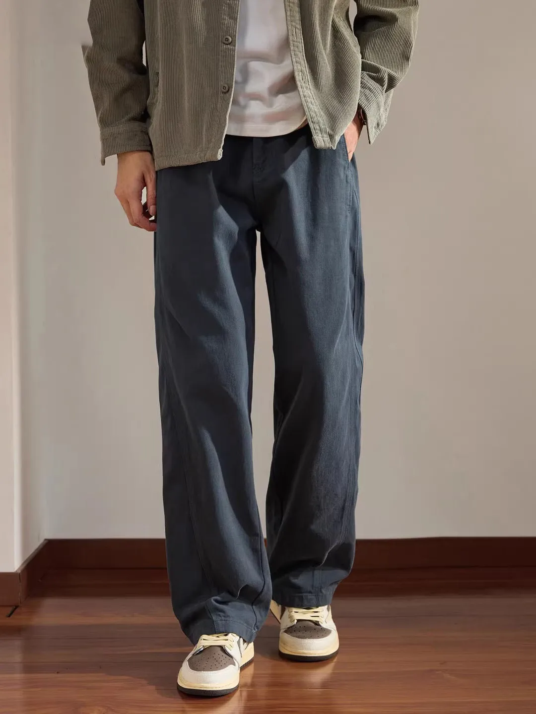 

Мужские повседневные брюки свободного кроя в американском стиле, прямые, из чистого хлопка, для работы, весна-осень, простой модный дизайн, однотонные