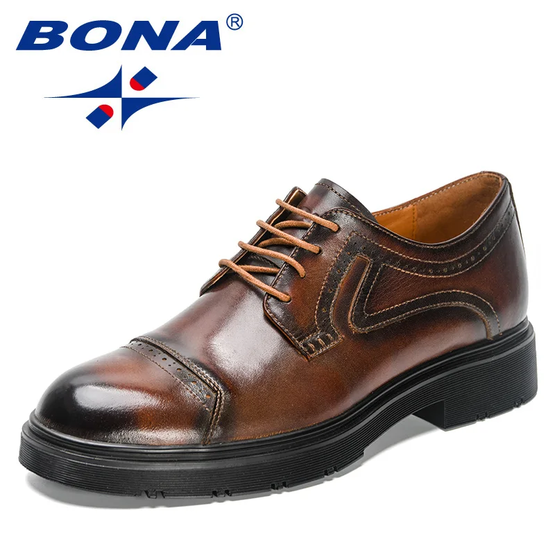 

BONA 2023 New Designers Luxury Dress Shoes Men's Genuine Leather Italian Wingtip Oxfords Brogue Business Wedding Shoes Man