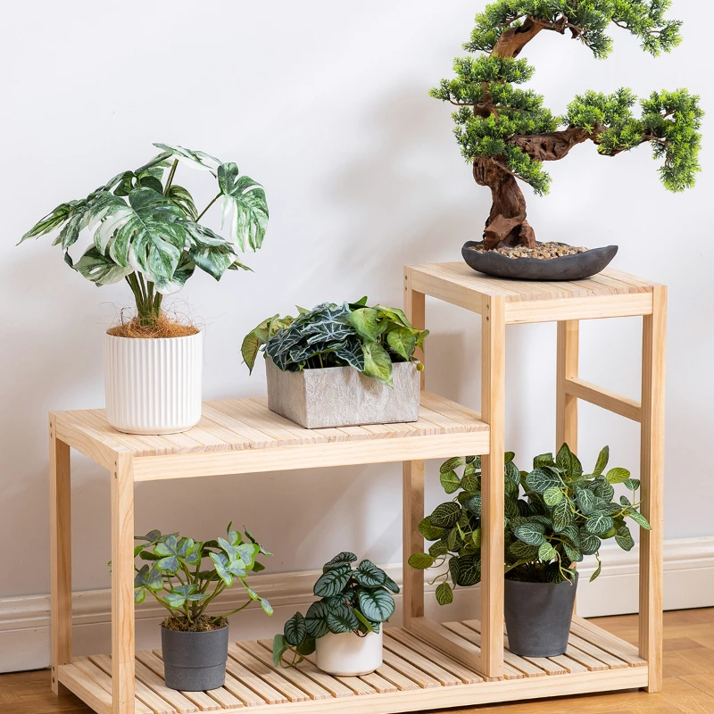 Estante de flores para el hogar, base de pecera, mesa de flores integrada de madera maciza, sala de estar de pie, almacenamiento simple