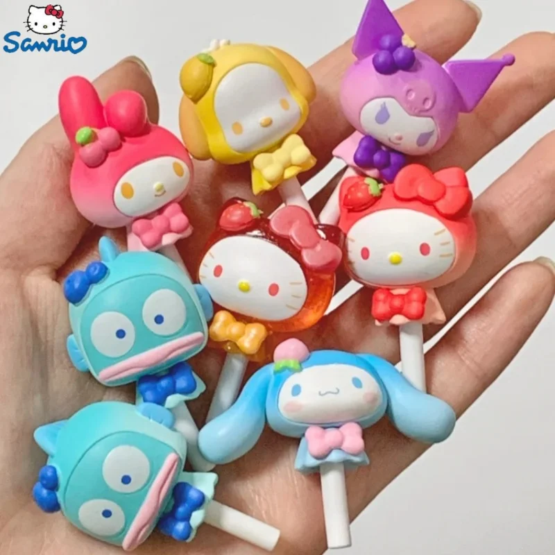 Sanrio Lollipop Series Figure Cinnamoroll My Melody Hello Kitty Kuromi Pochacco Hangyodon Figurine Anime Model Cute Toy Gift