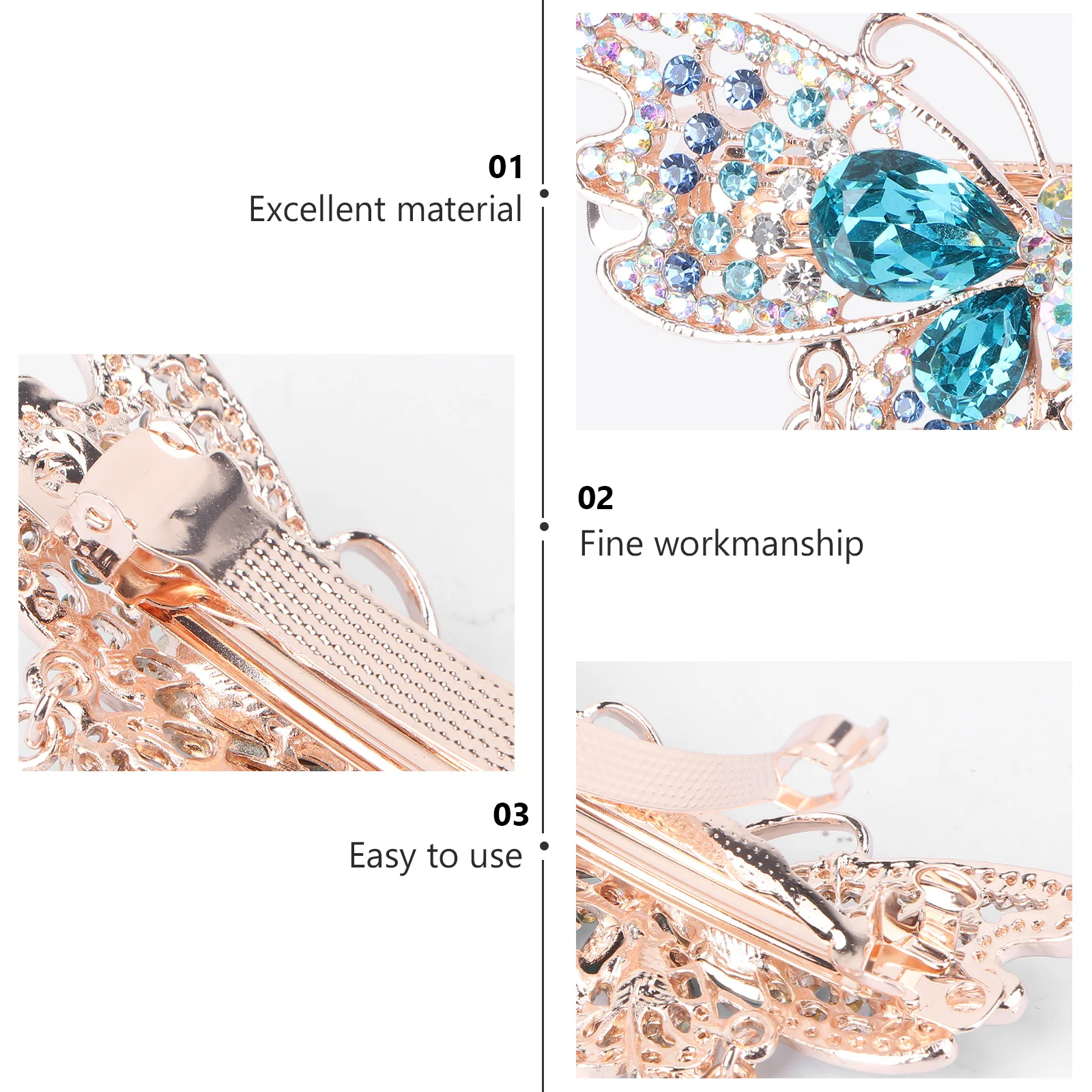 

2pcs Crystal Barrettes Clips For Women Spring Ponytail Holders Automatic Barrettes Female Hair Clamps Simple Headdress