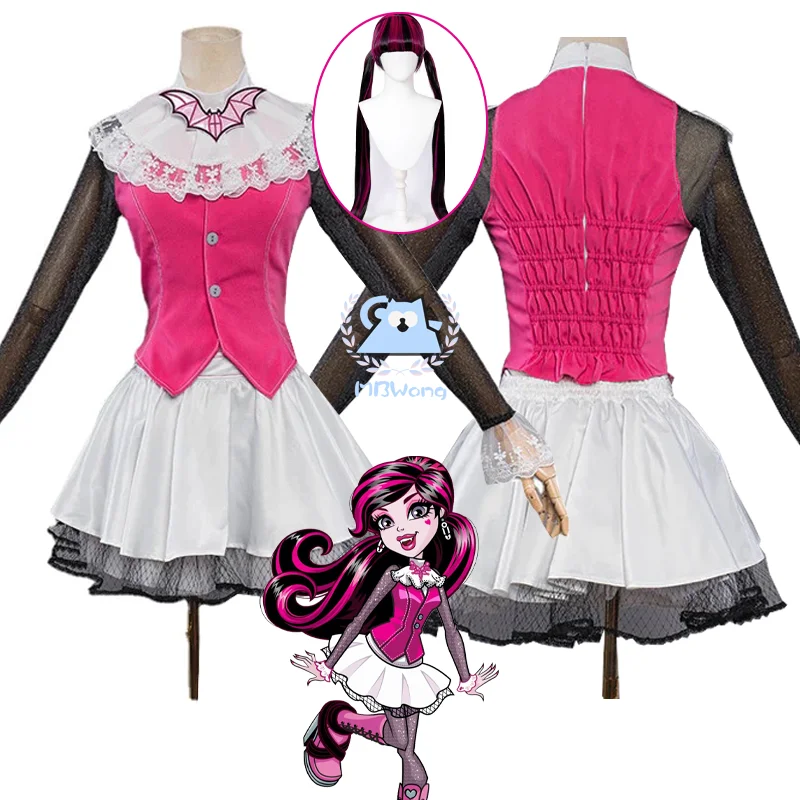 

Аниме High School Draculaura Косплей Костюм Парик Обувь Drac Laura Наряд Платье Для Хэллоуина Comicon Взрослые Женщины Мужчины