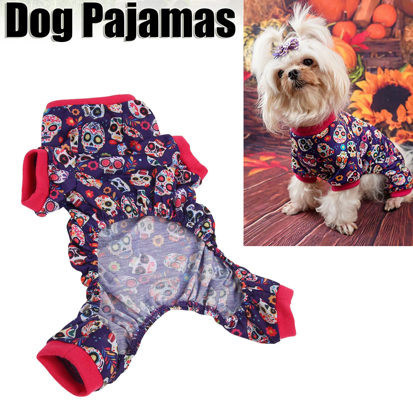

Dog Winter Pajamas Comfortable Soft Overalls Pajamas Halloween Print Warm Jumpsuits Small Puppy Clothes For Dogs