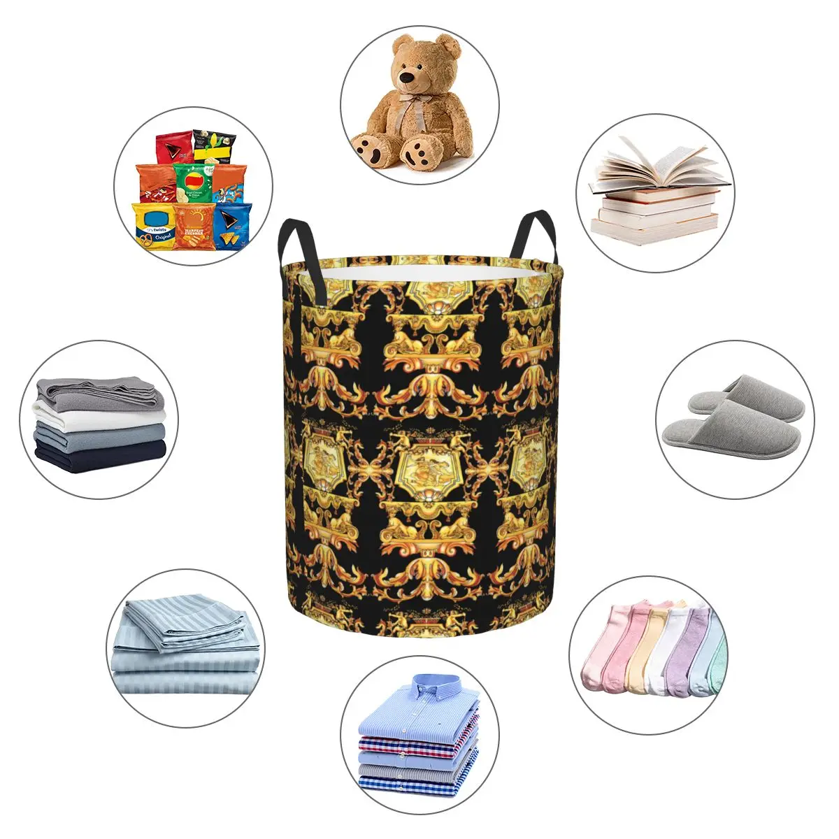 custom Luxury Golden Baroque Floral Laundry Hamper Large Storage Basket European Victorian Art Kids Nursery Toy Organizer