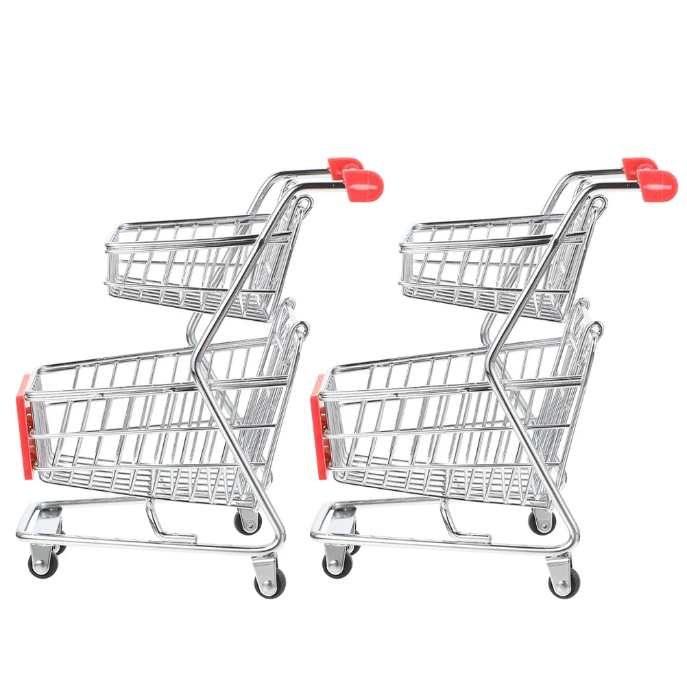 

2Pcs Mini Shopping Cart Small Supermarket Trolley Desktop Storage Organizer Office Decor Desktop Ornament Small Shopping Cart