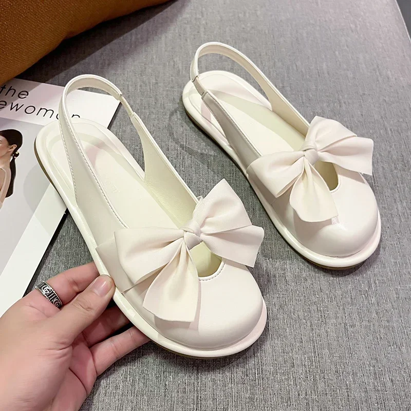 Fashion Casual Mary Jane Toe Sandals Fairy Wind 2022 Summer New Trendy Bow All-match Niche Flat Sandals Simple Women\'s Shoes