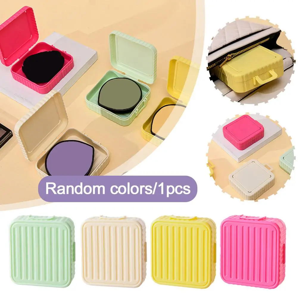 Portable Luggage Shape Powder Puff Storage Box Contour Cosmetic Cushion Puff Air Dry Facial Wet Tools Smooth Beauty Y0C2