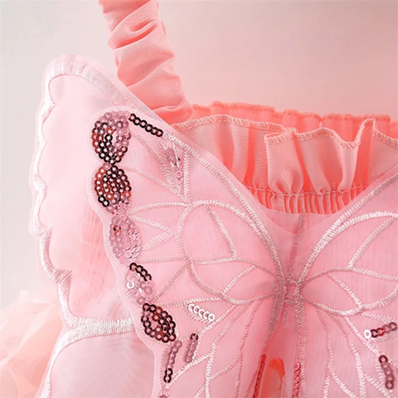 Toddler Baby Girl Butterfly Wings Fairy Dress Cute Princess Tutu Dress Girls Sleeveless A-Line Layered Tulle Dress