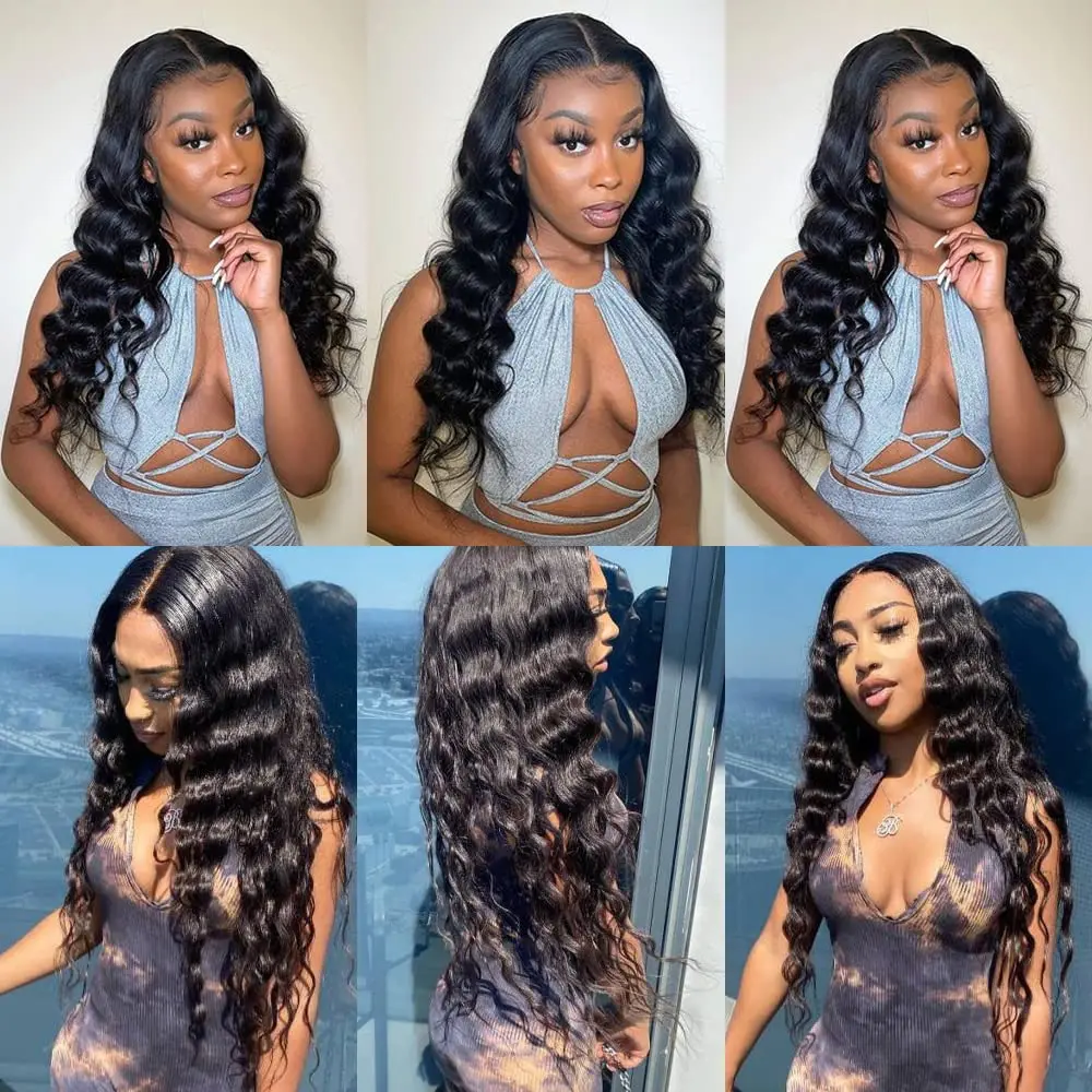 Wig Rambut Asli 40 Inch Model Water Wave Curly 13x4 Tanpa Lem, Wig Frontal Lace HD 13x4 Pre Cut Siap Pakai Model Deep Wave 250%