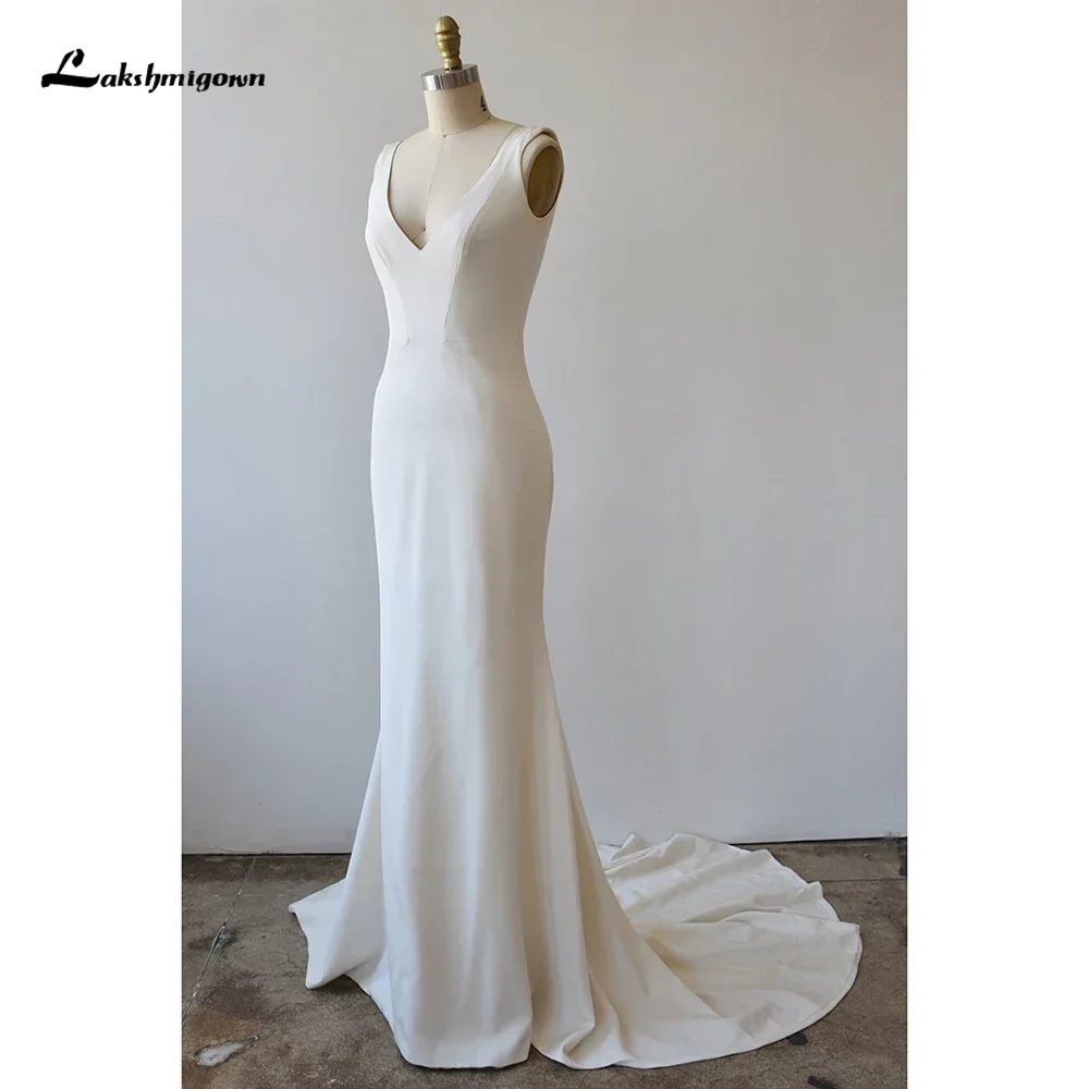 

2025 Простое атласное свадебное платье русалки с v-образным вырезом на бретельках, сексуальное свадебное платье с открытой спиной на заказ для женщин, свадебное платье в стиле бохо, развертки Robe De M