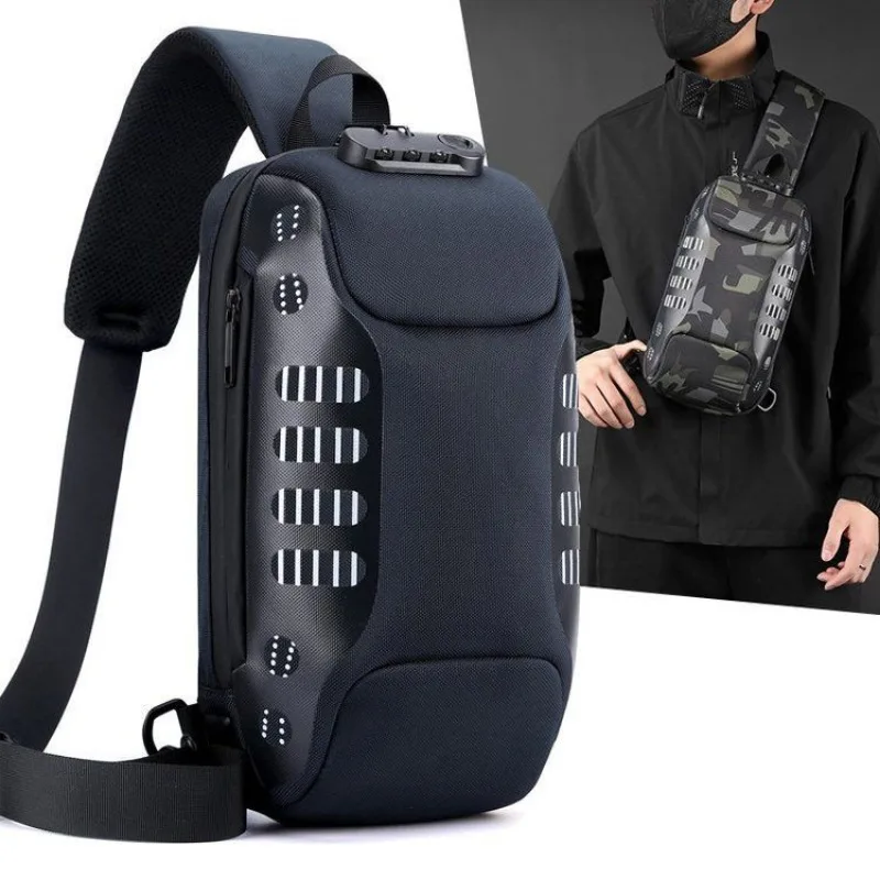 Bolsa de peito, mochila de ciclismo masculina, mochila pequena de negócios à prova d'água e antirroubo, bolsa crossbody camuflada multifuncional