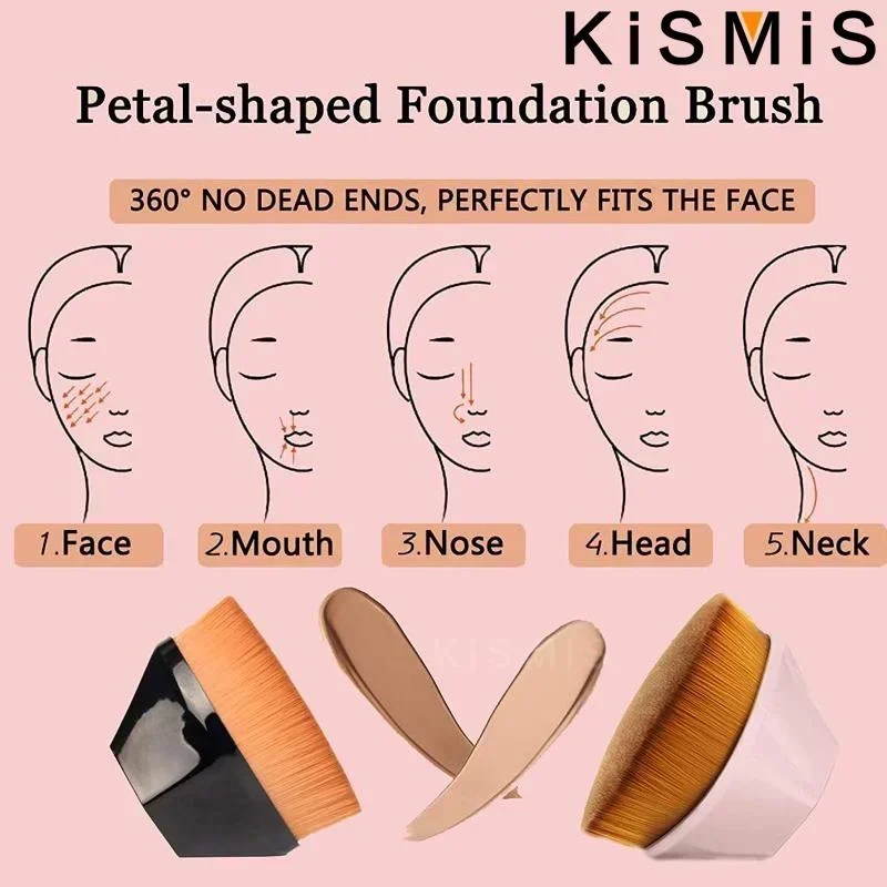 Pennello Kabuki per il viso esagonale ad alta densità con parte superiore piatta per applicazione di trucco in crema liquida in polvere impeccabile