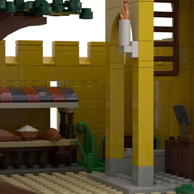 Bloques de construcción Moc, castillo amarillo clásico, modelo Modular, bloque de tecnología, vista de calle de ciudad, montaje de bloques, juguete de regalo de vacaciones