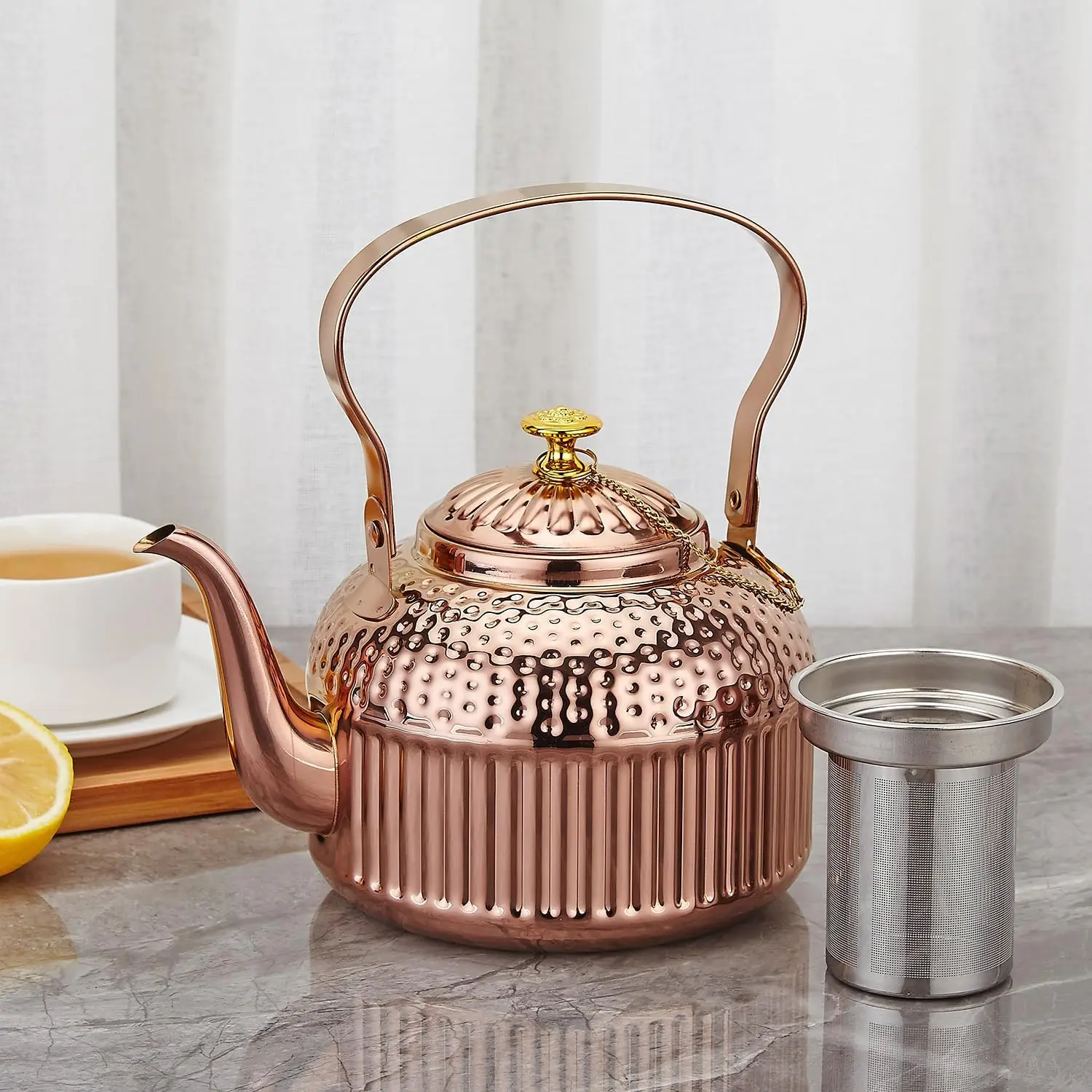 SANQIAHOME Stainless Steel Teapot with Infuser 1200ml-1500ml Copper Silver or Gold