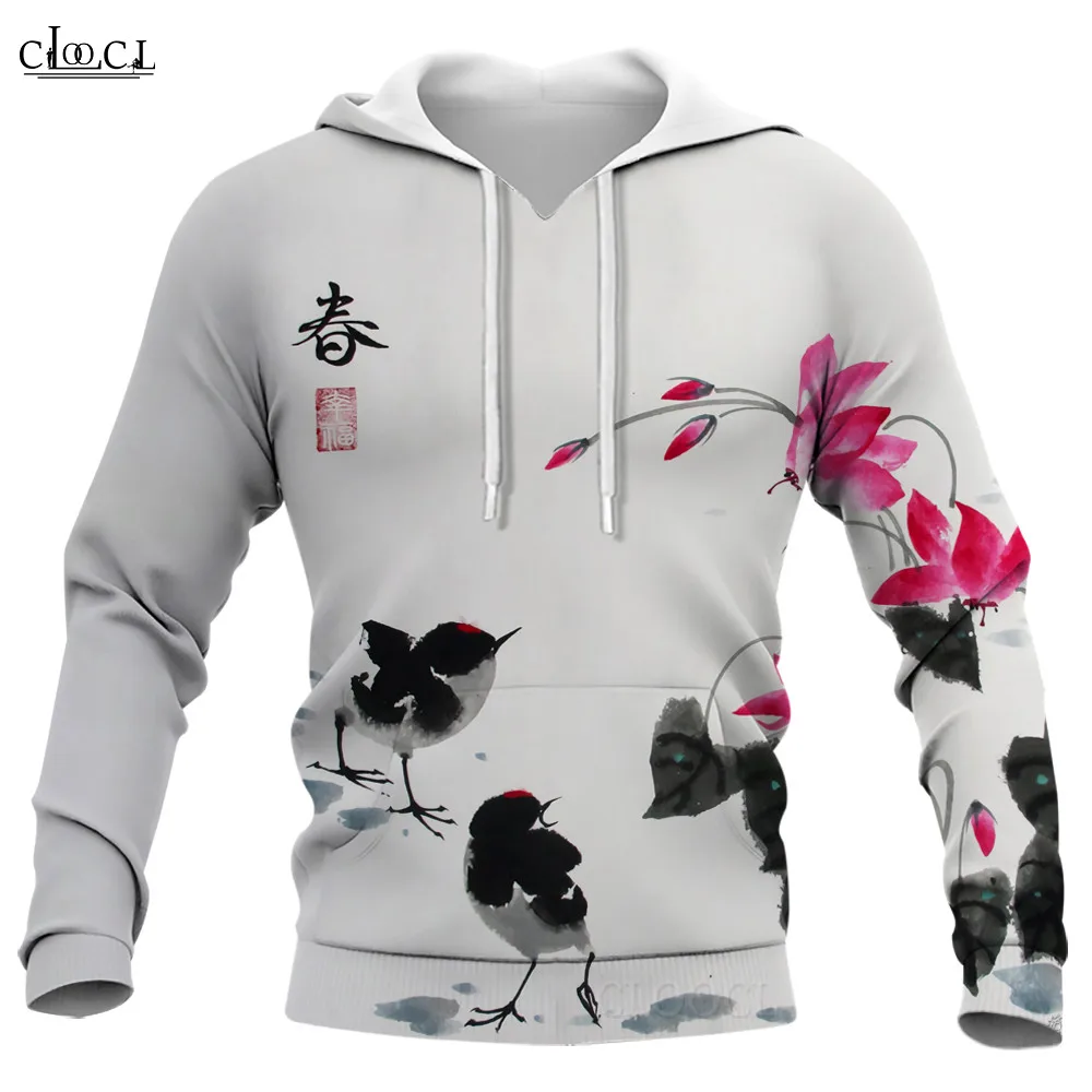 Hx nova moda hoodies paisagem pintura planta lótus arte 3d impresso moletom das mulheres dos homens casual streetwear harajuku hoodie