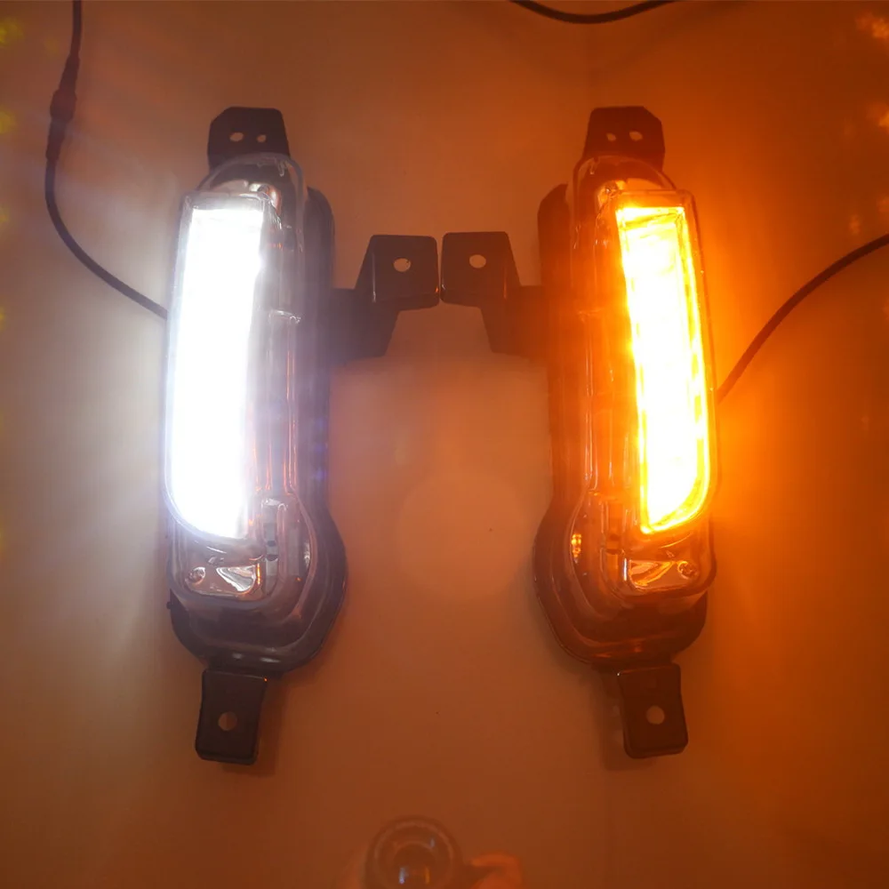 

July King Car Daytime Running Lights Compatible for Suzuki Vitara 2015-2019, 6000K LED Front Bumper DRL with Yellow Turn Signals