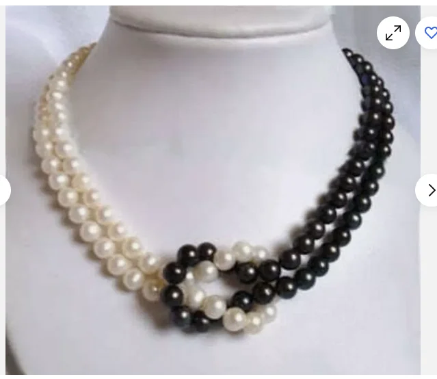 2 Rows 7-8mm Natural White Black Akoya Cultured Pearl Beads Knot Necklace 18