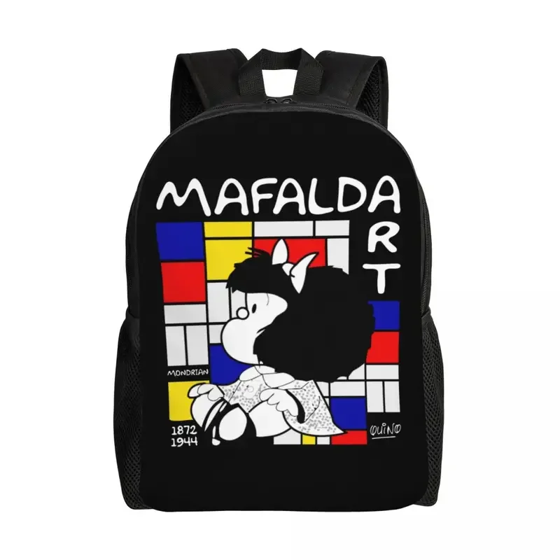 Mafalda Mondrian 노트북 배낭 예술을 즐기십시오, 남녀공용 기본 책가방, 학교 대학생 가방