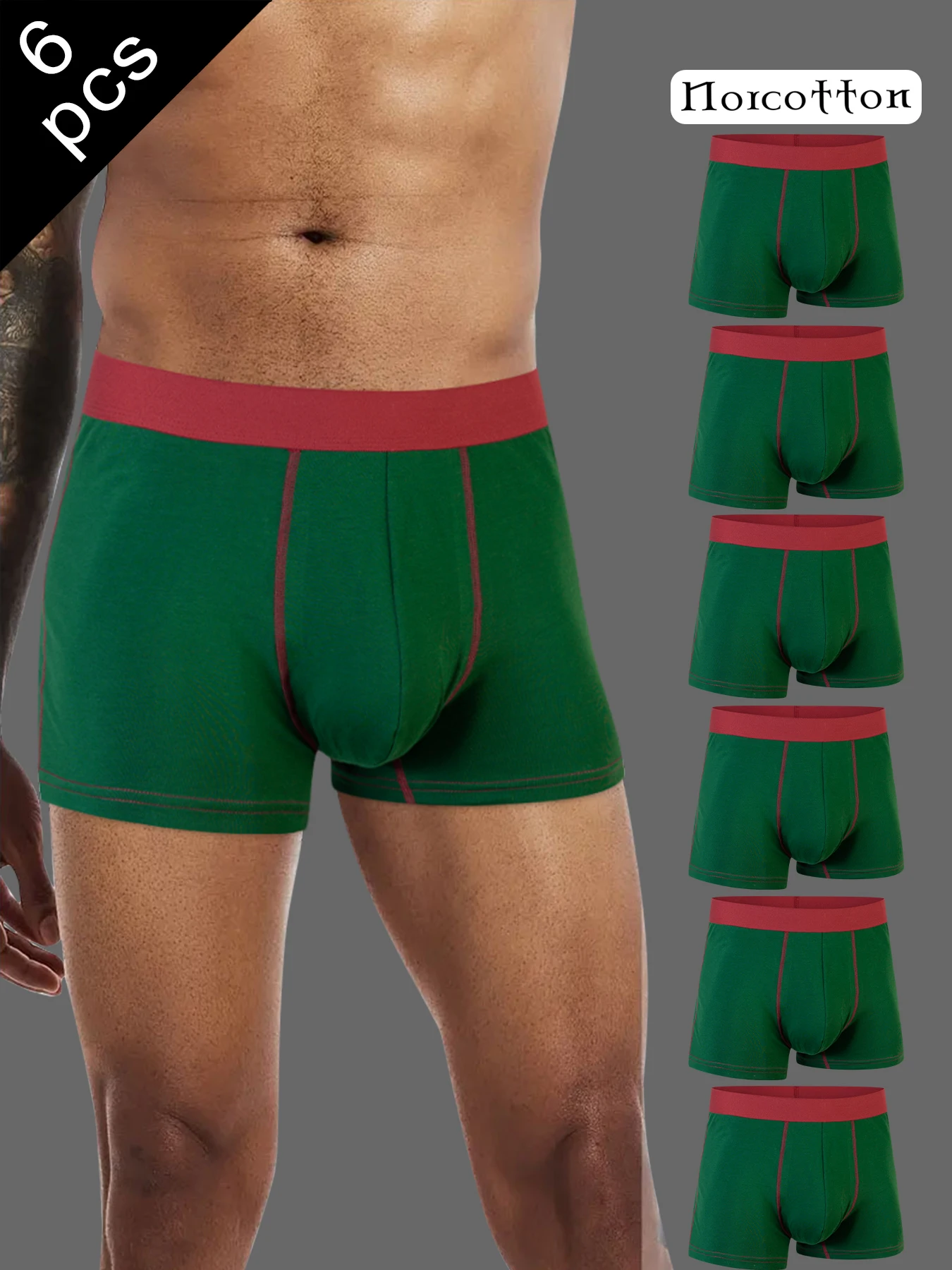 Norcotton 6-Pack Men's Boxer Briefs, Comfortable and Versatile Basic Style, with Contrasting Stitching Design, Suitable for Home and Daily Wear