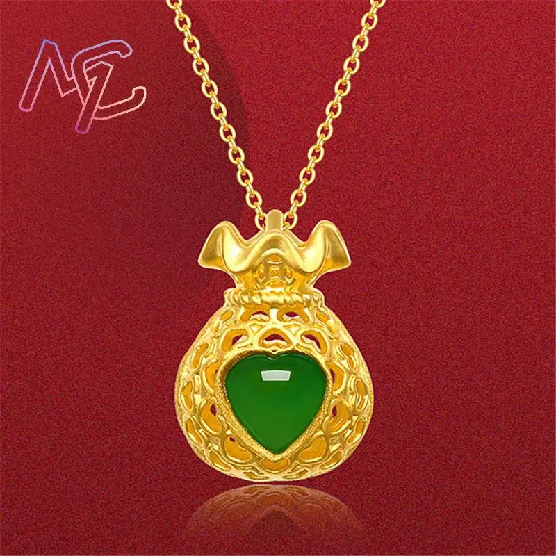 Zielony Naturalny Jadeit Szczęśliwy Wisiorek w Torebeczce Naszyjnik Akcesoria Modowe Amulet Prawdziwa Biżuteria Szczęśliwy Projektant Vintage Urok — zdjęcie 5