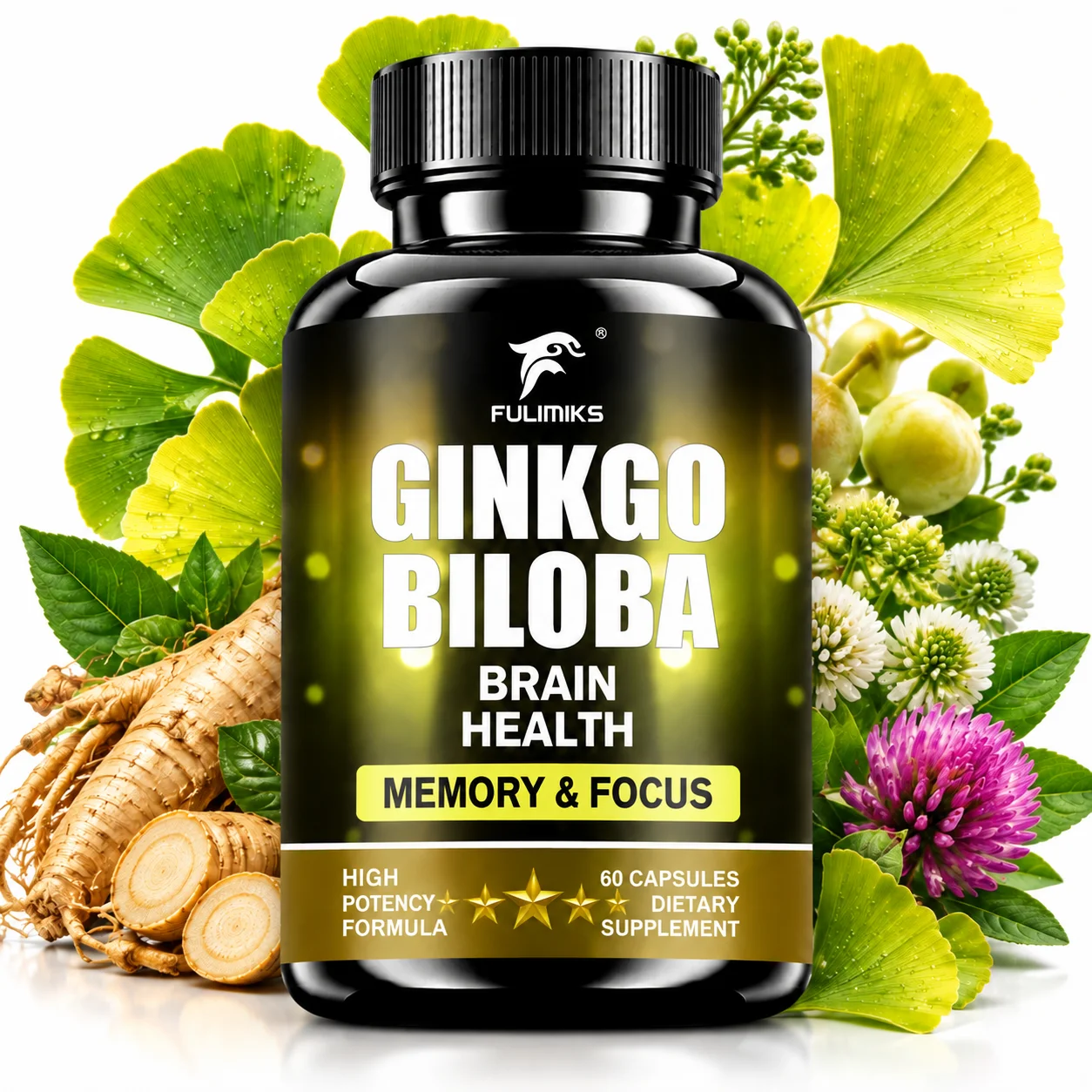 FULIMIKS Ginkgo Biloba Supplement, with Vitamin B, Zinc, Support Brain &  Mental Health, Concentration, Cognition, Stress Relief