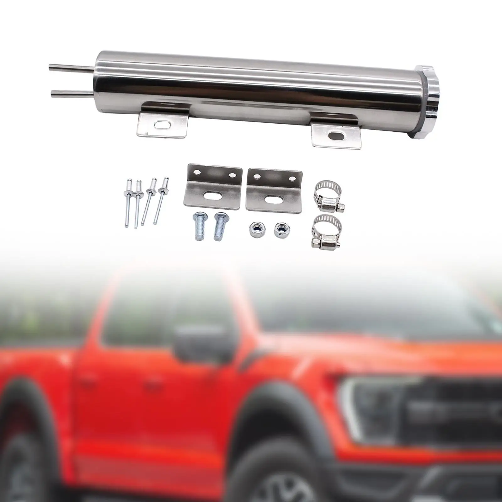 

Overflow Tank Bottle 2x10 Inch Silvery Stainless Steel Radiator Reservoir Kit for Automotive Coolant Recovery System