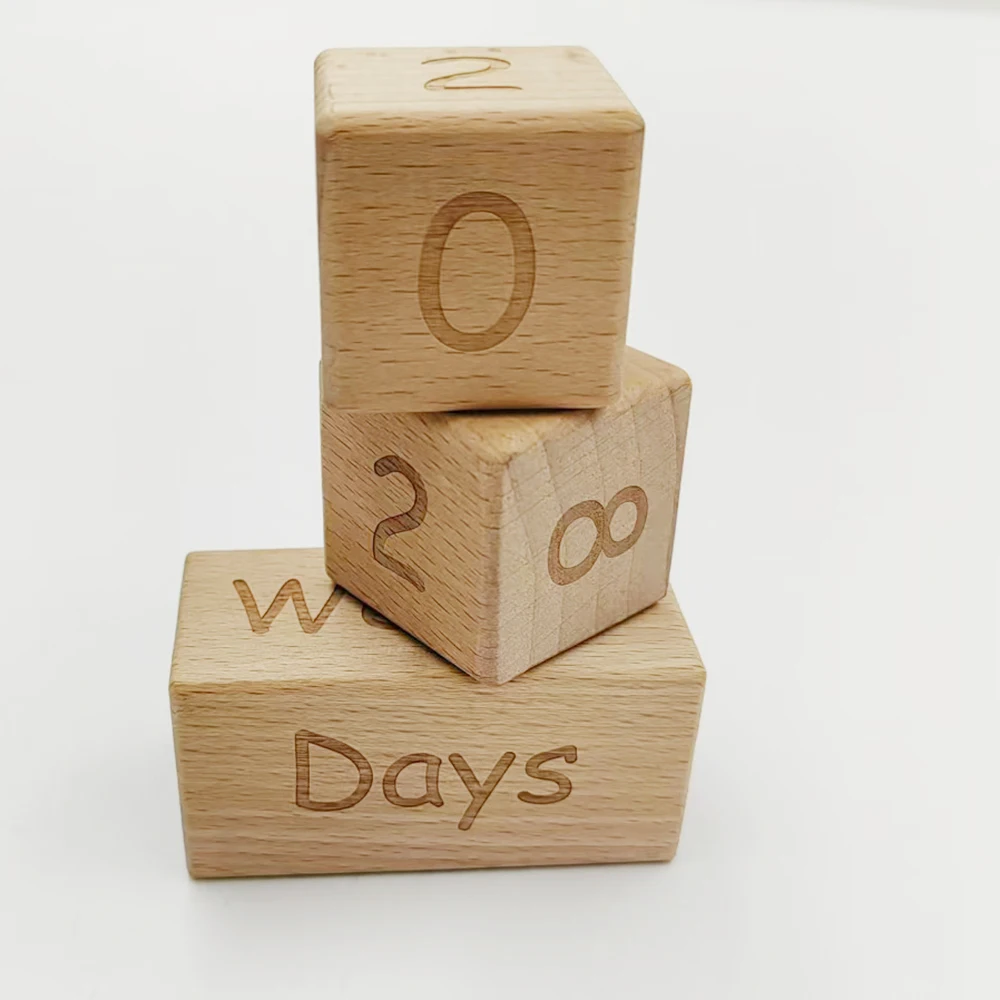 4pcs/set baby beech wooden engraving monthly milestone block baby tree birth gift