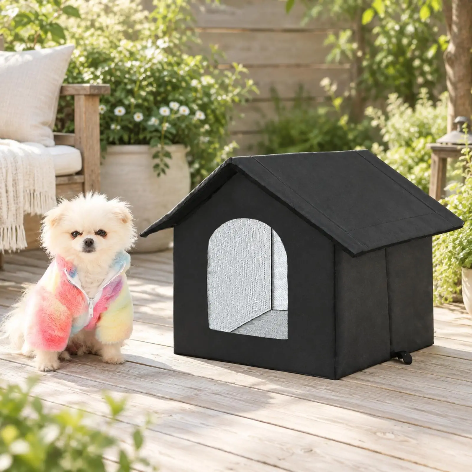 Small Pet Outdoor House for Cats and Dogs Waterproof Insulated Shelter with Foam Padding for Winter Warmth view 3