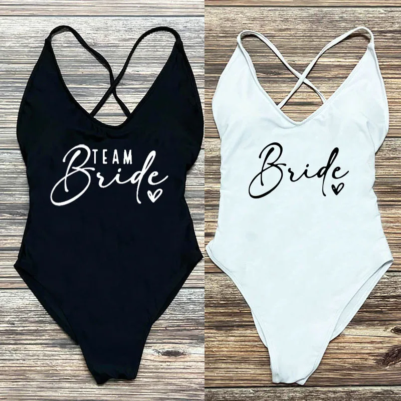 

Sexy Padded Swimwear Woman Team Bride One-Piece Swimsuit Squad Women Swimwear Bachelorette Party Bathing Suit Summer Beachwear
