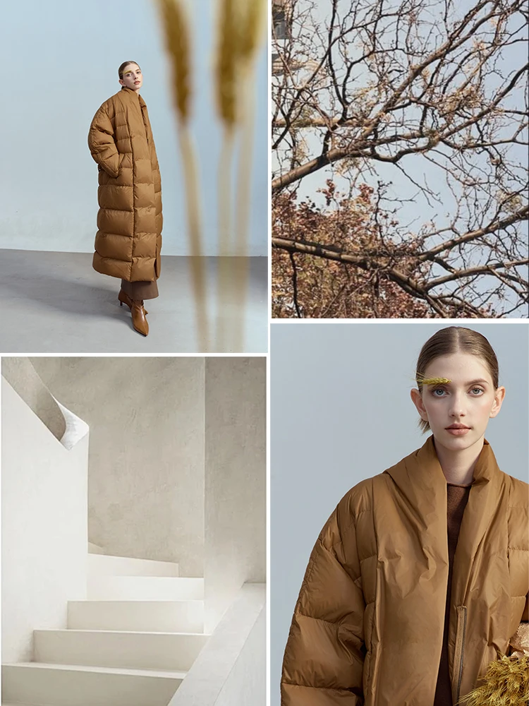 Amii معاطف طويلة للأسفل 2025 شتاء جديد دافئ مع حزام سستة أسفل سترة المرأة الخامس الرقبة طويلة الأكمام سميكة سترة علوية 12424002