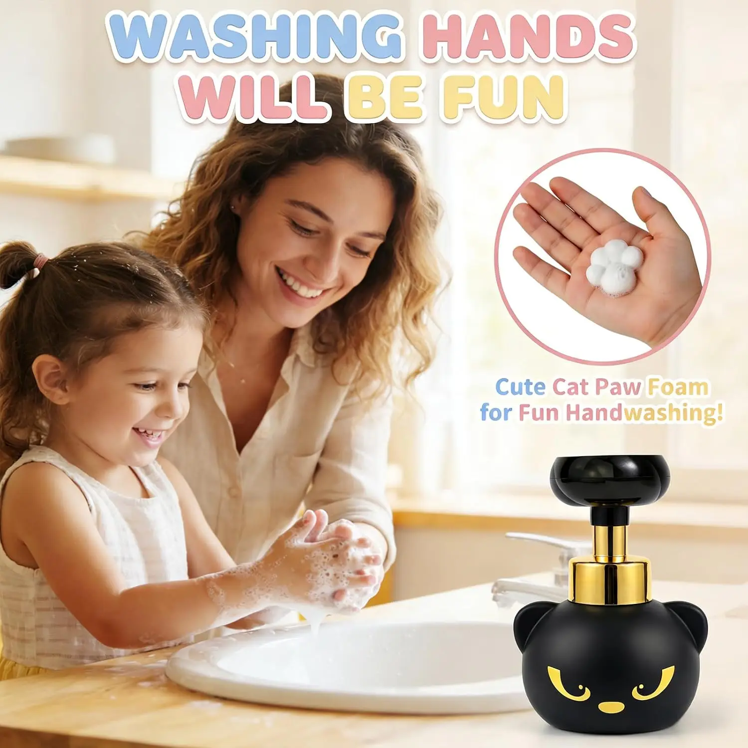 Cute Cat Paw Shaped Foam Soap Dispenser Adorable Kitty Paw Print Design Liquid Hand Soap Bottle for Bathroom Sink Home Decor
