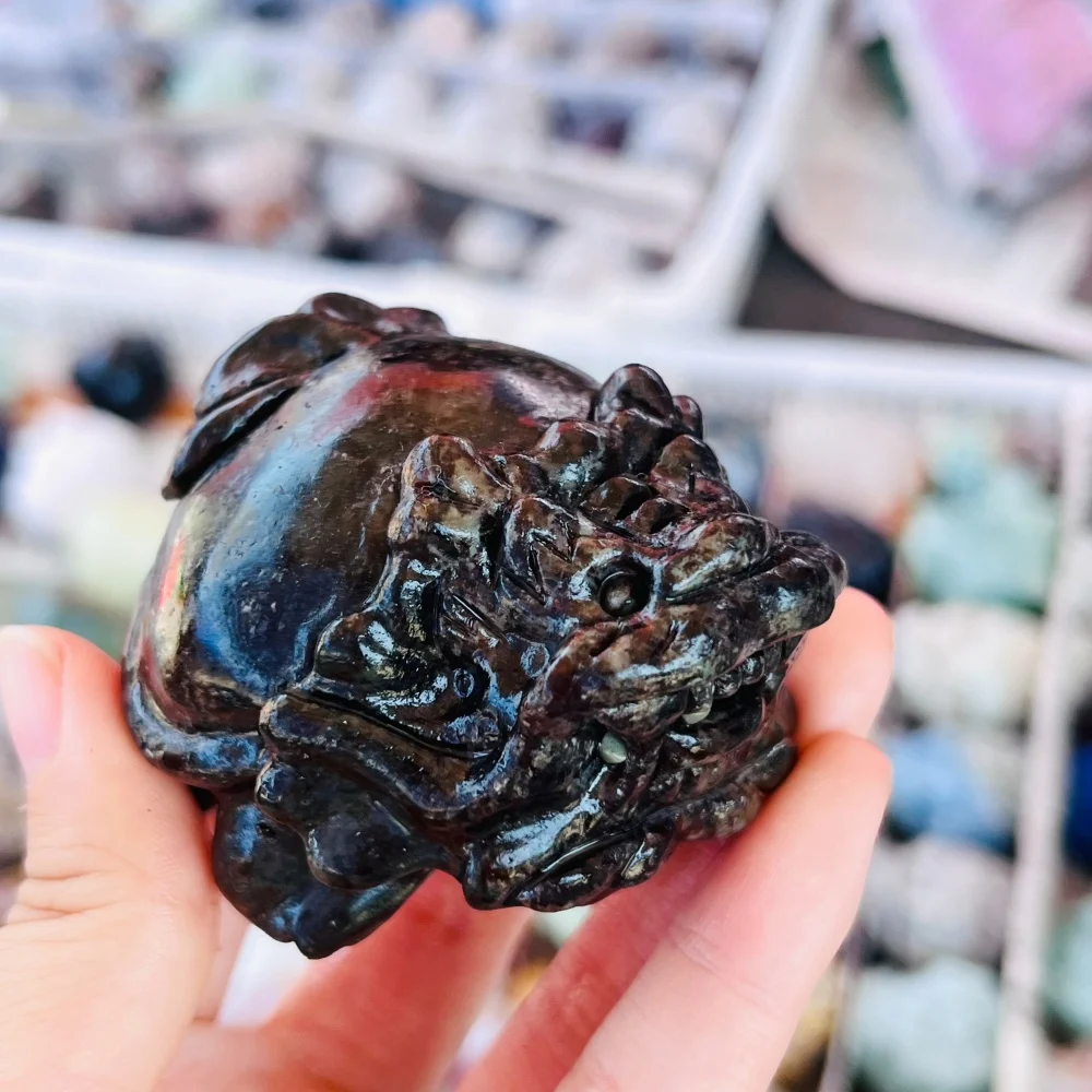 Natural Quartz Larvikite Dragon Turtle Crystal Carving Feng Shui Pixiu Healing Home Decor Fashion Lucky Gift for Business