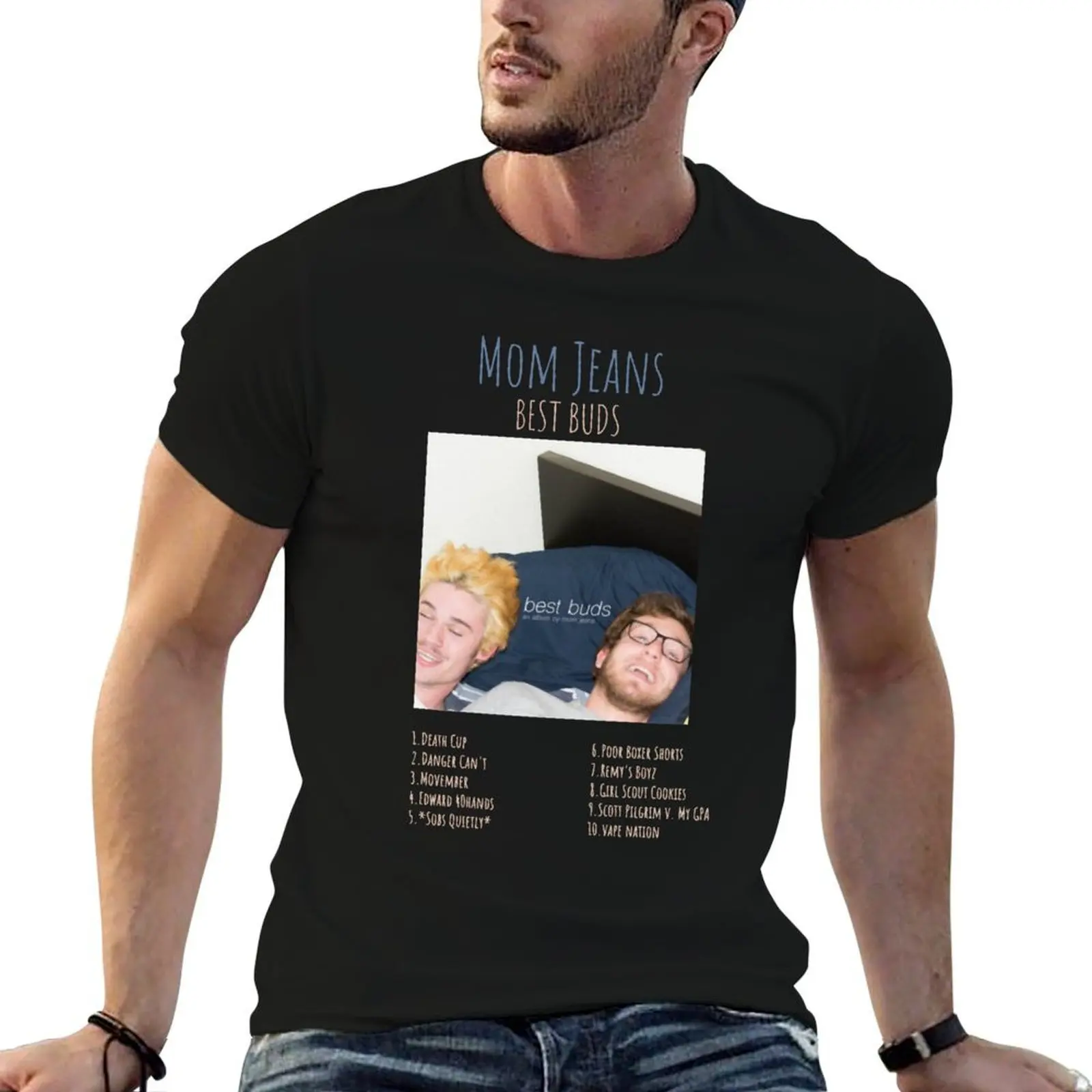Camiseta Esencial con Logotipo TRACKLIST de Mom Jeans - best buds-, Camiseta Gráfica de Algodón para Hombre, Camisetas de Algodón para Hombre, Camiseta 100% Algodón